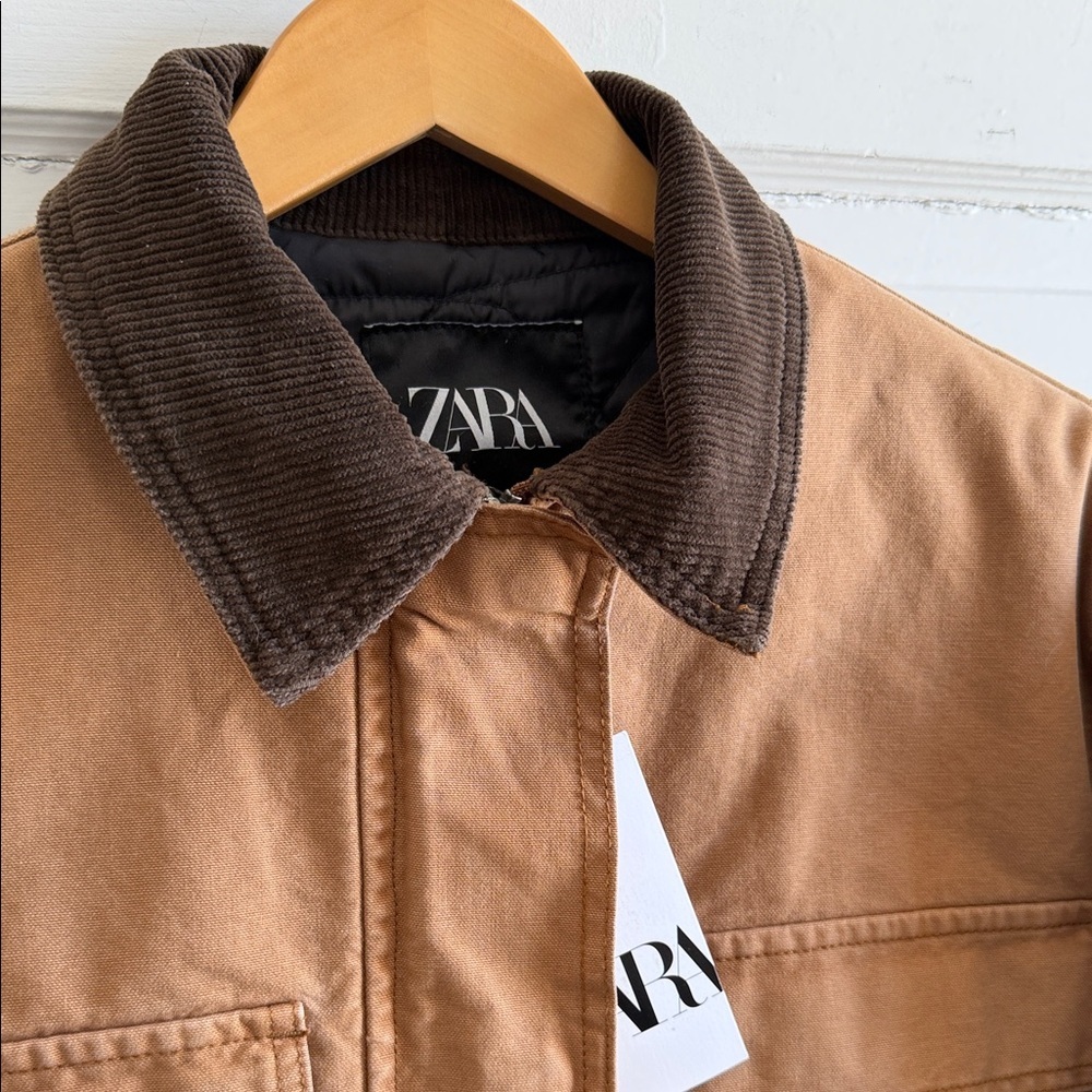 Zara ZW Contrast Collar Padded Oversized Jacket in Caramel Gorpcore NWT L - Picture 10 of 16